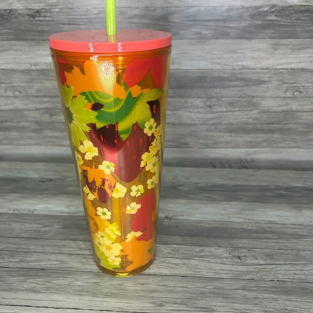 Starbucks Floral Sunflowers Strawberries Venti Cold Cup 2022 Spring 24 oz